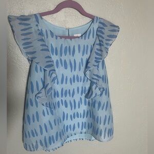 J. Marie Blue Ruffle Sleeve Top